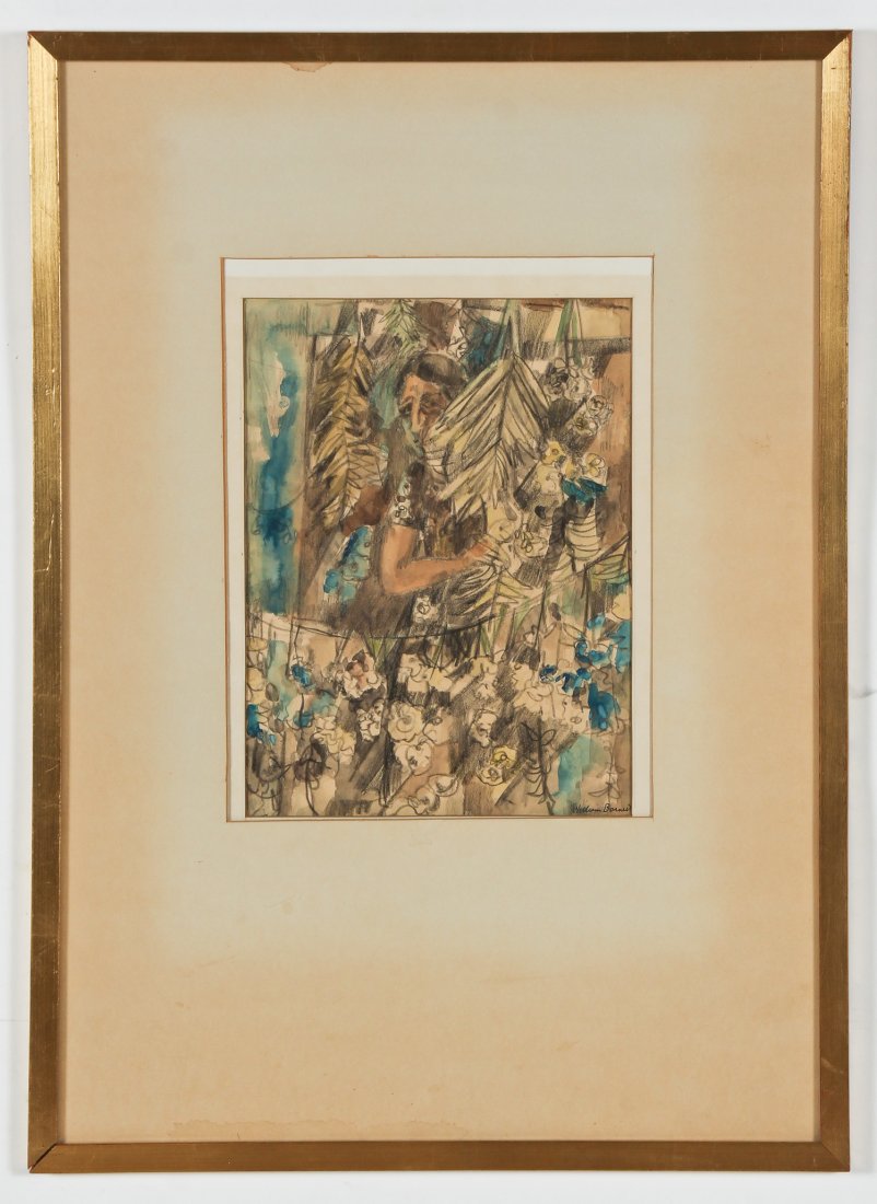 William Barnett (American, 1918-1992) "Mexican Sketch": William Barnett (American, 1918-1992) "Mexican Sketch", watercolor and charcoal on paper, signed. Size: 13.25" x 10", 33 x 25 cm (sight); 29" x 21", 74 x 53 cm (frame). Provenance: Galerie Internation
