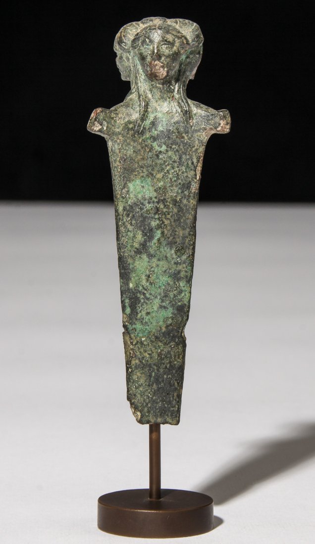 Ancient Bronze Herm or Term Figure: Ancient Bronze Herm or Term Figure. Size: 4"H, 10 cm (object); 5.25"H, 13 cm (overall). Provenance: Bob Brand and Liz Werthan, Philadelphia.