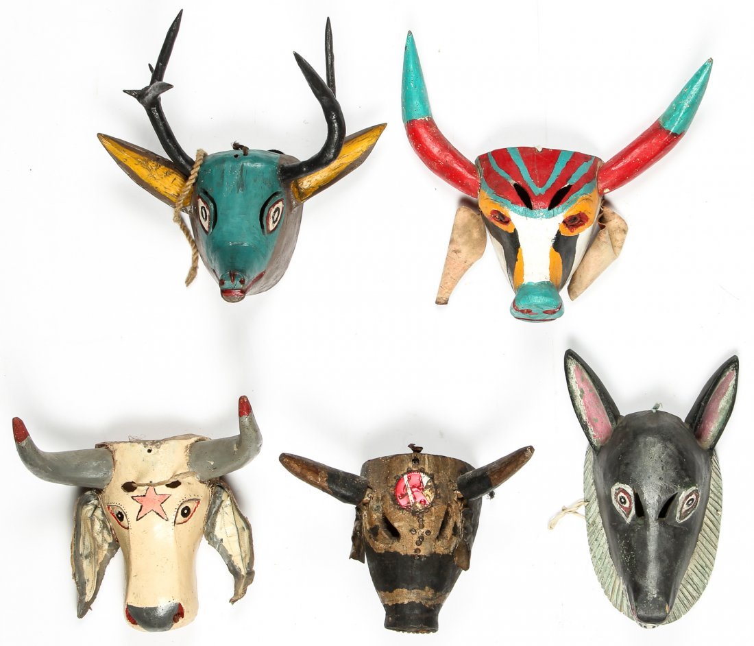 5 Vintage Mexican Animal/Dance Masks (1 of 6)