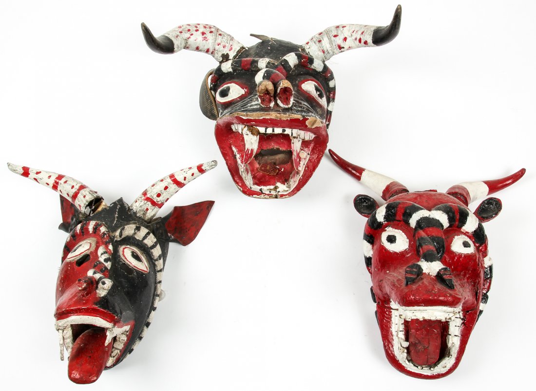 3 Vintage Mexican Dance Masks (1 of 7)