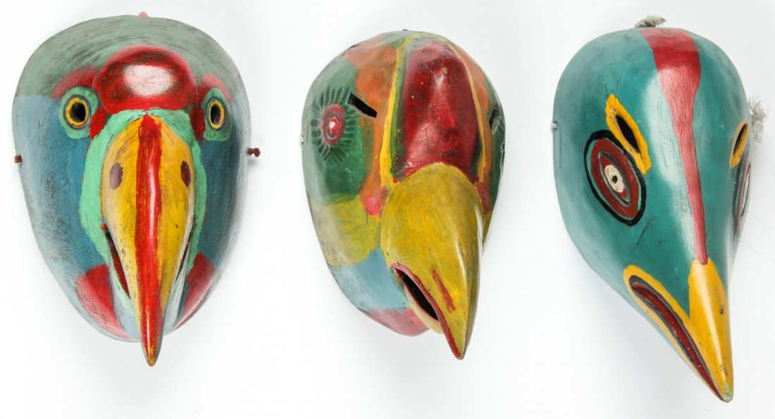 3 Vintage Mexican Bird/Carnival Masks, Veracruz (1 of 3)