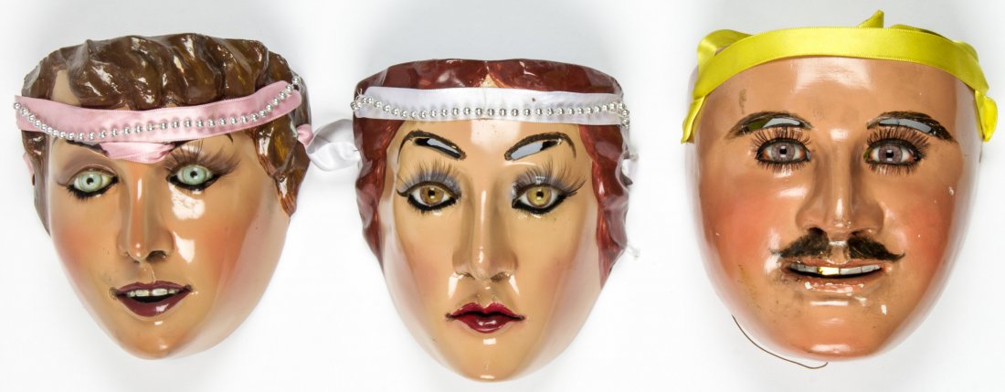 3 Vintage Mexican Catrines Carnival Masks (1 of 3)