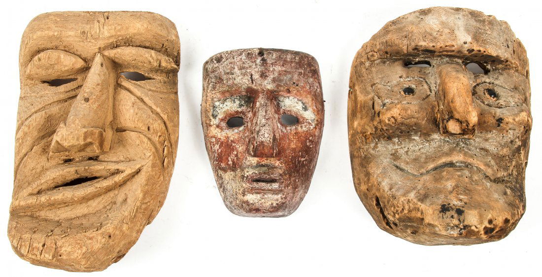 3 Primitive Mexican Festival Masks (1 of 8)
