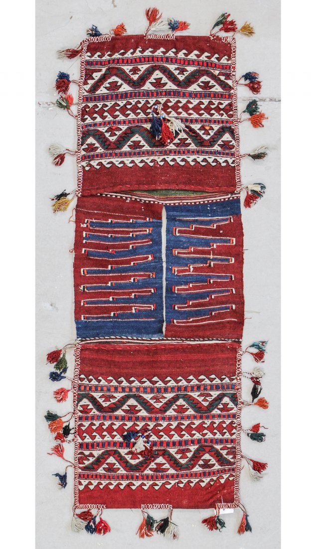 Antique Turkish Bergama Kilim Saddlebag: 1'7" x 4'3" (1 of 5)