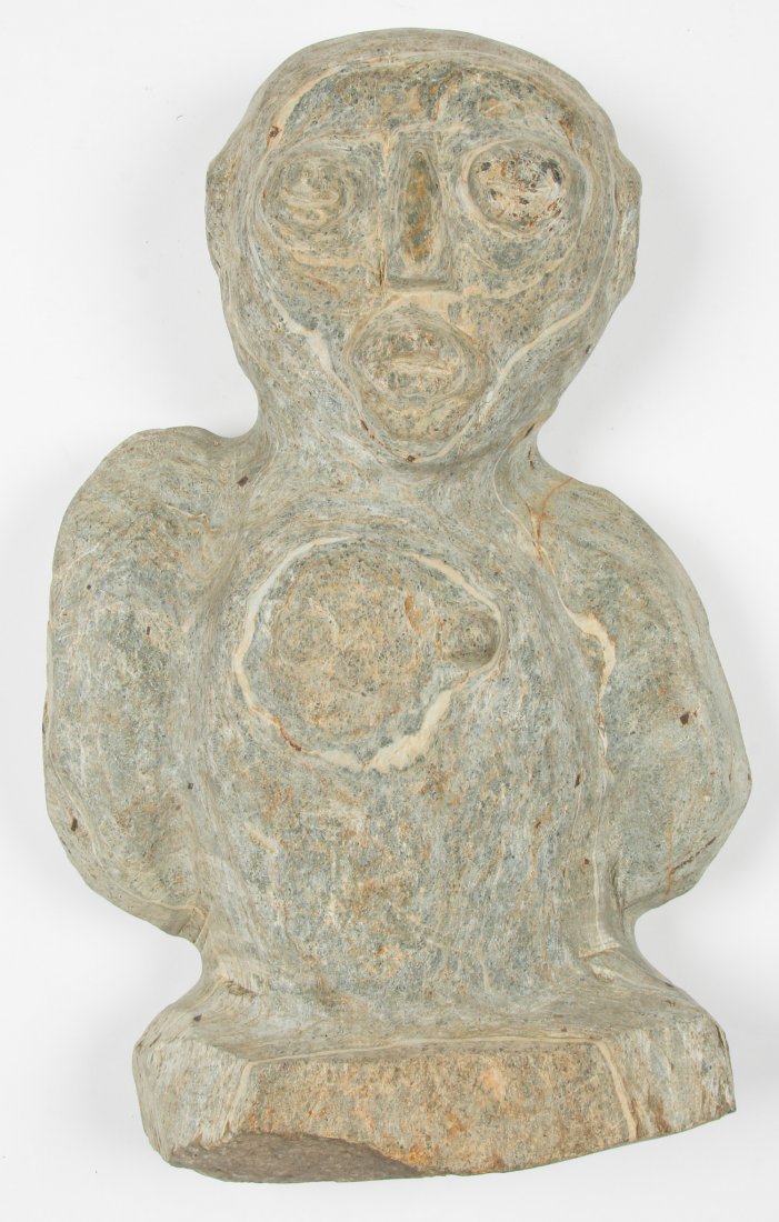 Raymond Coins (1904-1994) "Angel", c. 1988: Raymond Coins (American, 1904-1994) "Angel", c. 1988, carved river stone sculpture, signed. Size: 19.5" x 12" x 4" (50 x 30 x 10 cm). Provenance: Robert Cargo, Alabama.
