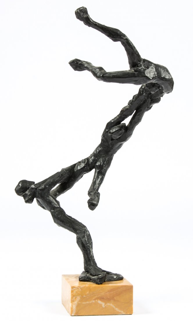 Peter Rockwell (American) Acrobatic Bronze Sculpture: Peter Rockwell (American) Acrobatic Bronze Sculpture. Son of Norman. Monogrammed P.R. Size: 18" x 11" x 10" (46 x 28 x 25 cm). Provenance: Bob Brand and Liz Werthan, Philadelphia.