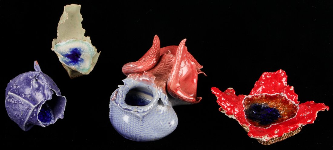 Steve Tobin (American, b. 1957) Ceramic Works (4): Steve Tobin (American, b. 1957) Ceramic Works (4). Four small exploded earth ceramic sculptures. Largest Size: 7.5"x 4.5" x 4.5" (19 x 11 x 11 cm).