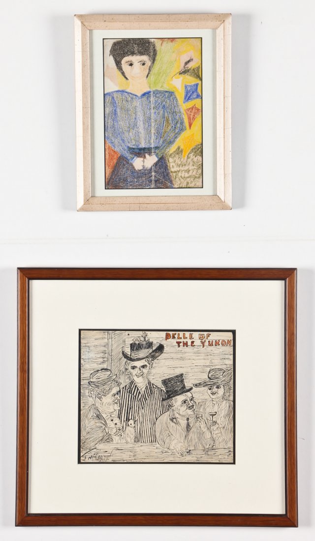 Justin McCarthy (American, 1892-1977) 2 Works: Justin McCarthy (American, 1892-1977) 2 Works: 1)Portrait, crayon on paper. Size: 8.75" x 5.75", 22 x 15 cm (sight); 11.5" x 9", 29 x 23 cm (frame); 2) Belle of the Yukon, ink on paper, signed. Size: