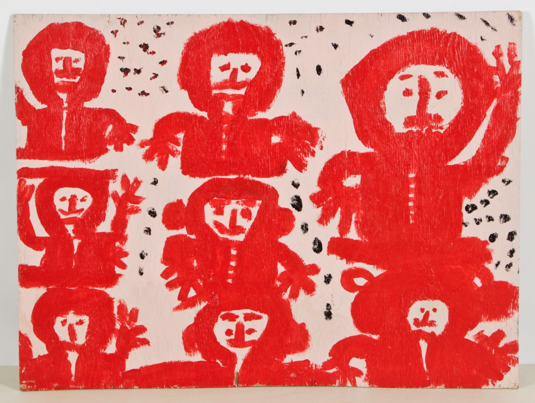 Mary Tillman Smith (1904-1995) Painting on wood: Mary Tillman Smith (American/Mississippi, 1904-1995) Painting on wood. Size: 36" x 48", 91 x 122 cm (board). Provenance: Robert Cargo, Alabama.
