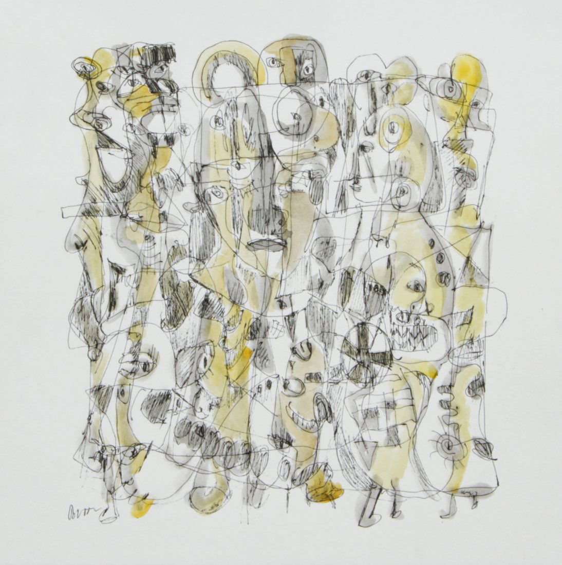 Jim Bloom (American, b. 1968) Untitled (Abstract: Jim Bloom (American, b. 1968) Untitled (Abstract Composition), ink and watercolor on paper, signed. Size: 11.75" x 11.75", 30 x 30 cm (sheet).