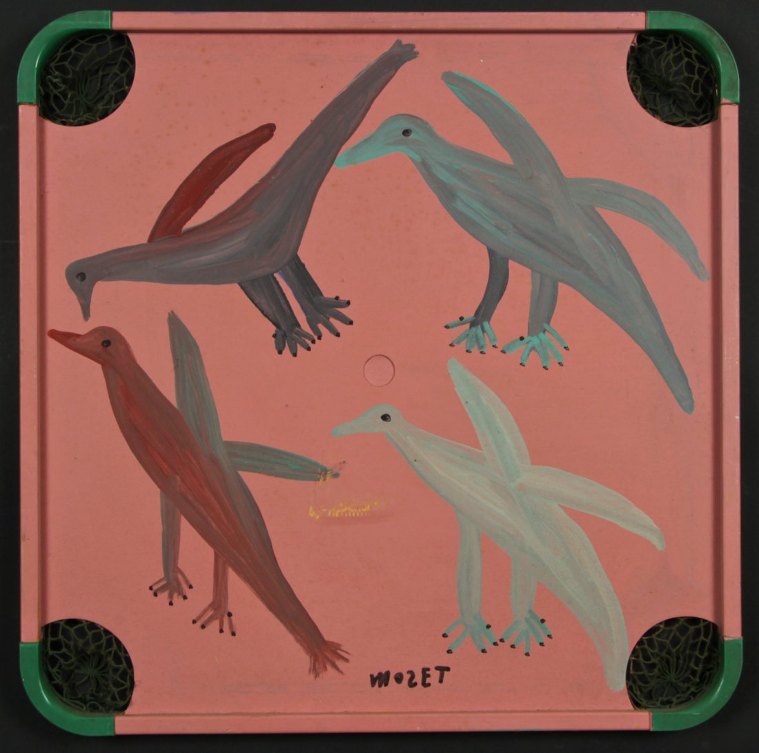 Mose Tolliver (1925-2006) Paint on Miniature Pool: Mose Tolliver (American/Alabama, 1925-2006) Paint on Miniature Pool Table, c. 1988, painted on both sides, signed. Size: 28.25" x 28.25" (72 x 72 cm). Provenance: Robert Cargo, Alabama.