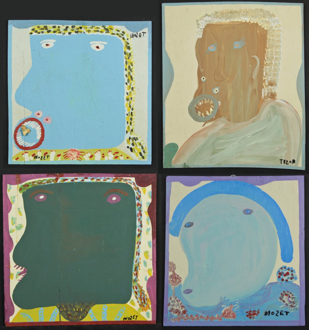Mose Tolliver (1925-2006) 4 Self Portraits: Mose Tolliver (American/Alabama, 1925-2006) 4 Works: Self Portraits, c. 1987-1991, paint on board, signed. Sizes: 1) 24.25" x 24.25", 62 x 62 cm (board); 2) 28.5" x 24.25", 72 x 62 cm (board); 3) 24" 