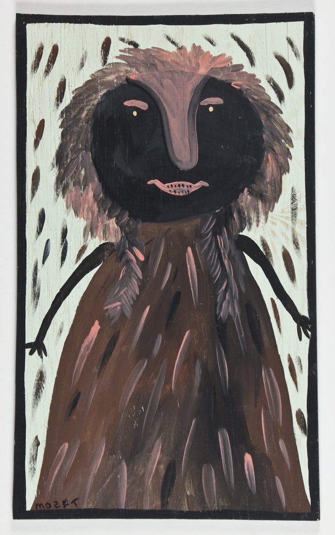 Mose Tolliver (1925-2006) Painting on wood: Mose Tolliver (American/Alabama, 1925-2006) Painting on wood, signed. Size: 30.5" x 18.75", 77 x 48 cm (board).