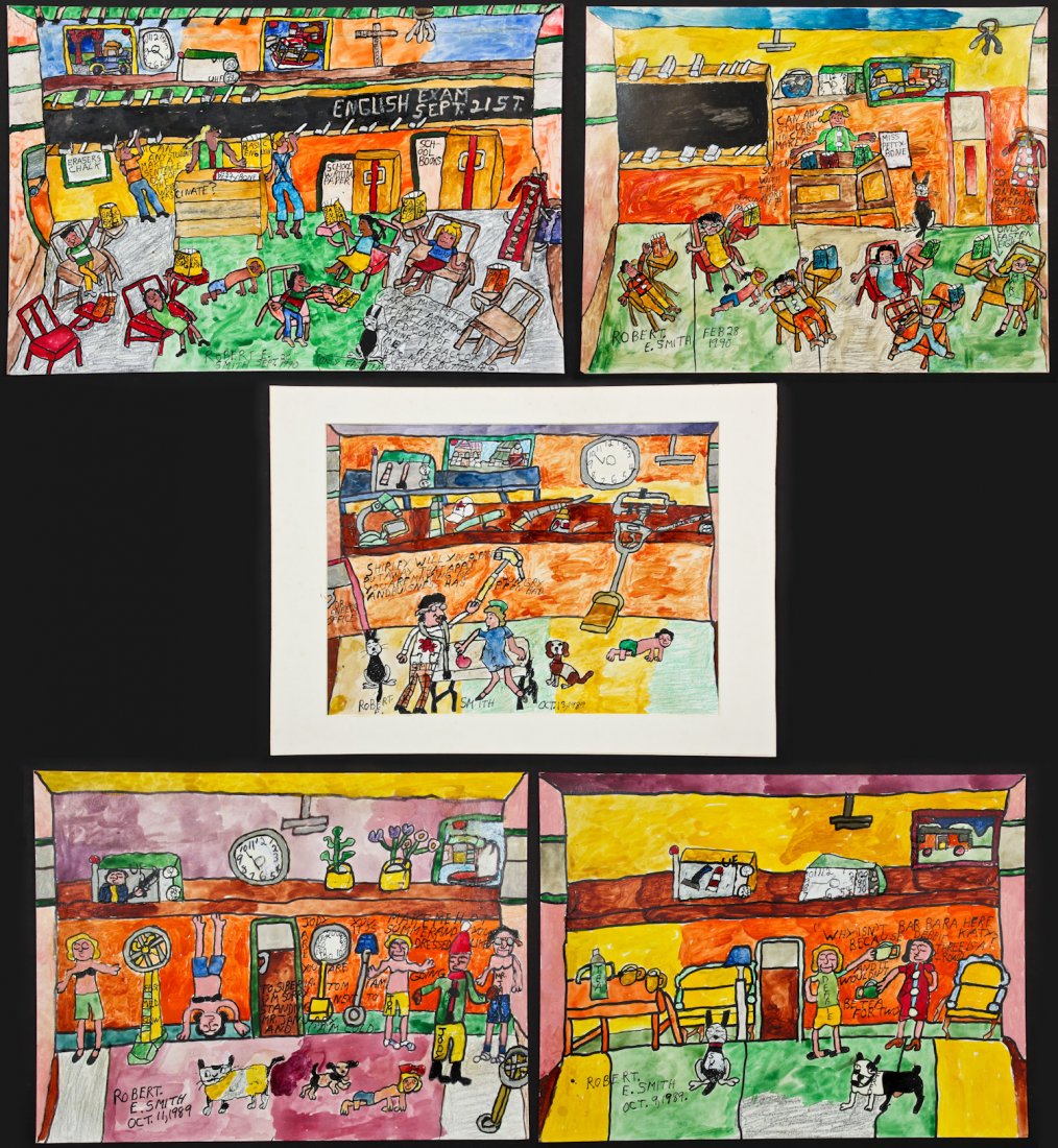 Robert E. Smith (1927-2010) 5 Works: Robert E. Smith (American/Missouri, 1927-2010) 5 Works, 1989-90, mixed media on paper, each signed and dated. Ranging in size from 18" x 24", 46 x 61 cm (board) to 20" x 30", 51 x 76 cm (board). Prove