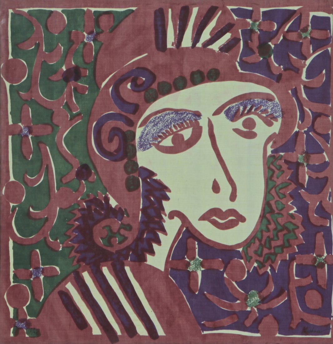 Robert Kushner (b. 1949) Screenprint on Fabric: Robert Kushner (American, b. 1949) Screenprint on fabric, from an ediiton of 35, signed and numbered. Size: 33.25" x 32.5", 84 x 83 cm (sight); 34.5" x 33.75", 88 x 86 cm (frame).