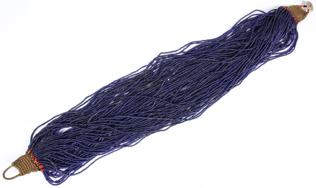 Konyak Naga Navy Glass Trade Bead Necklace: Konyak Naga Navy Glass Trade Bead Necklace - old, original, very full, 92-strand dark, translucent navy color bead necklace, worn by men and women of the Konyak Naga tribe - very good condition, with