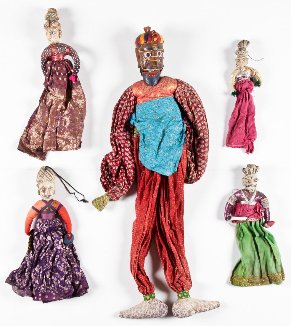 5 Old Indian Puppets: 5 Old Indian Puppets. Largest Size: 48" x 18" (122 x 46 cm).