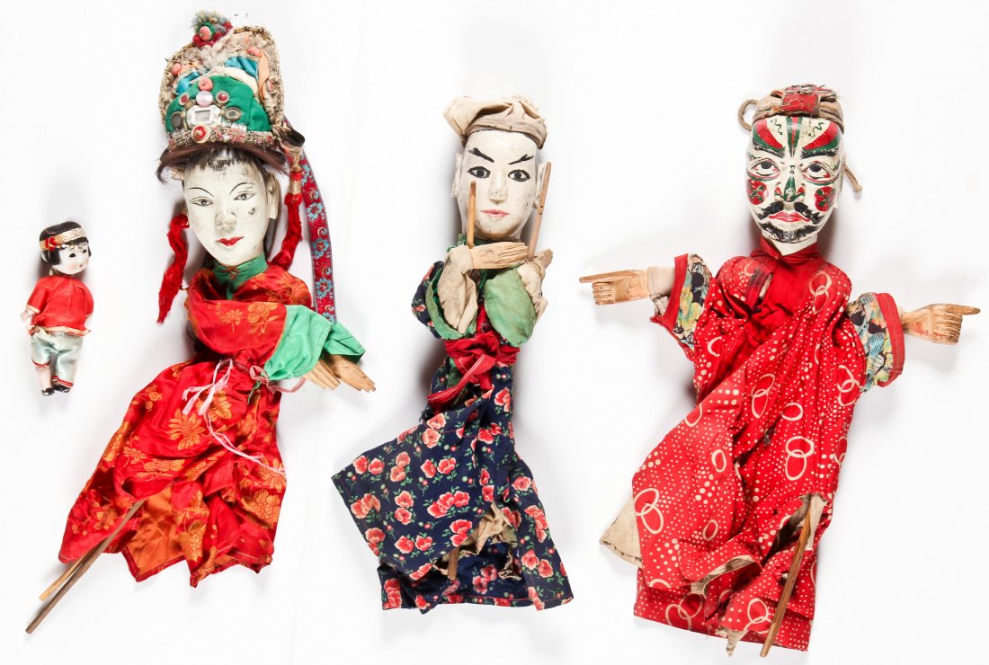 4 Old Asian Puppets: 4 Old Asian Puppets. Largest Size: 20" x 13" (51 x 33 cm).