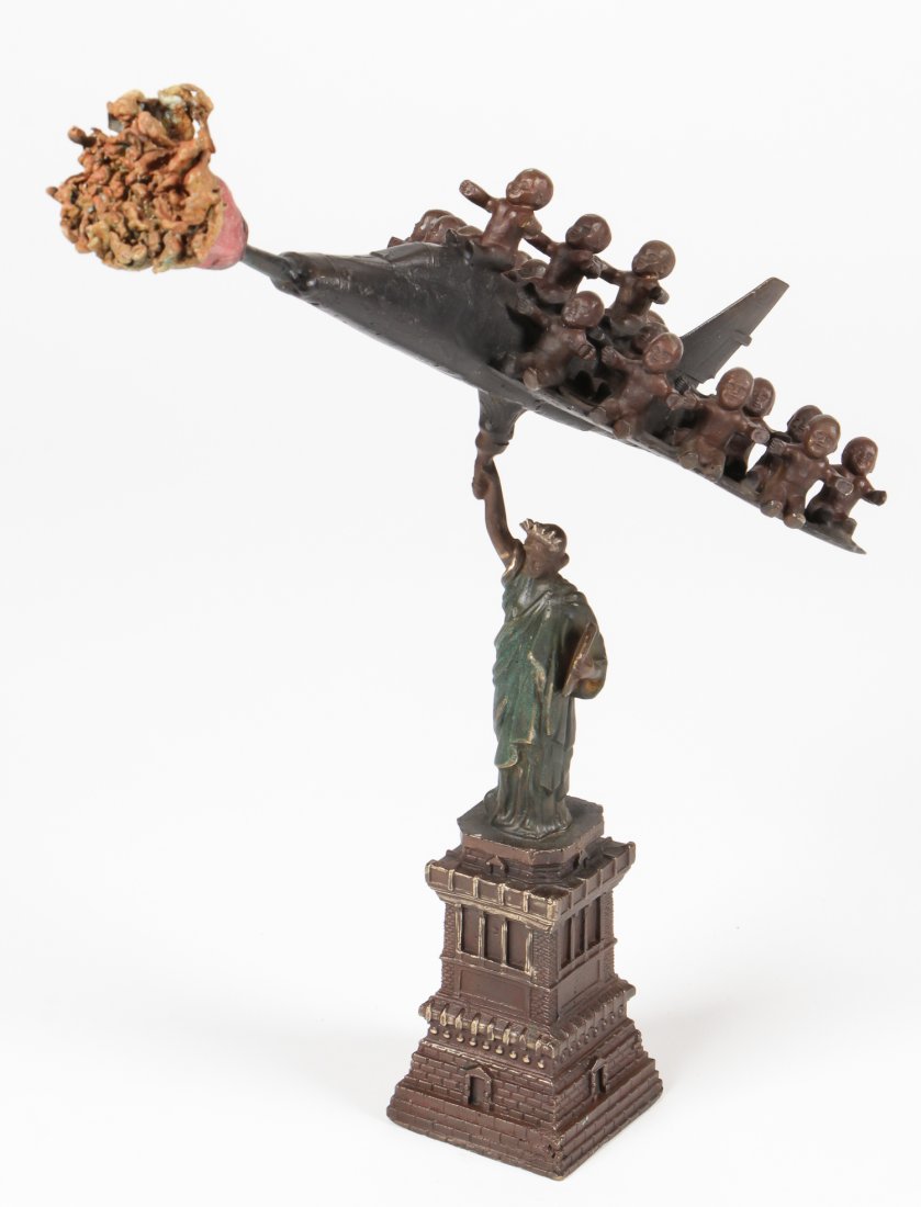 Steve Tobin (American, b. 1957) Bronze Statue: Steve Tobin (American, b. 1957) Bronze Statue of Liberty, from the Toy Bronze Series, 1994-6; patinated cast bronze; a one of a kind, unique work, not multiples or a limited edition. Size: 13" x 7" x