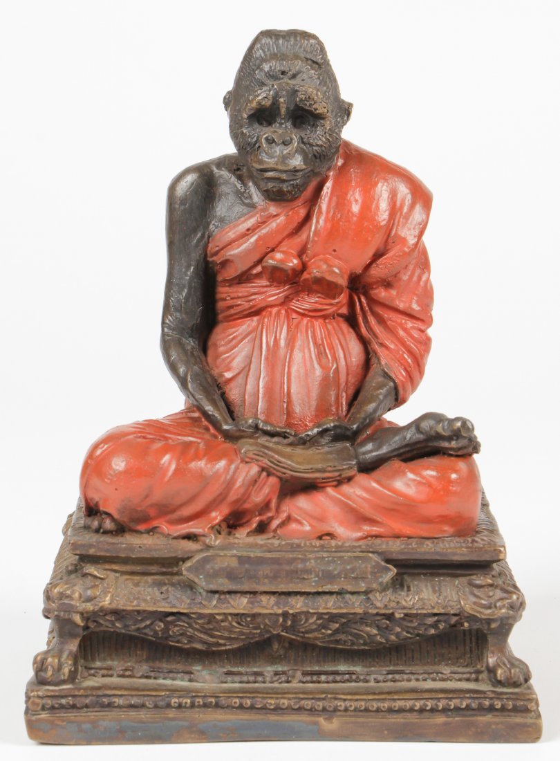 Steve Tobin (American, b. 1957) Bronze Statue: Steve Tobin (American, b. 1957) Bronze Statue, Seated Gorilla Buddha, from the Toy Bronze Series, 1994-6; patinated cast bronze; a one of a kind, unique work, not multiples or a limited edition. Size: