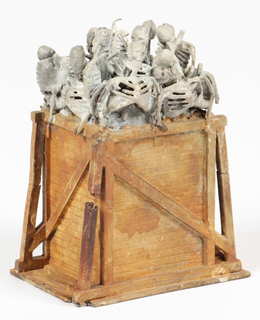 Steve Tobin (American, b. 1957) Bronze Sculpture: Steve Tobin (American, b. 1957) Bronze Sculpture, Structure Stuffed with Skeletons, from the Toy Bronze Series, 1994-6; patinated cast bronze; a one of a kind, unique work, not multiples or a limited