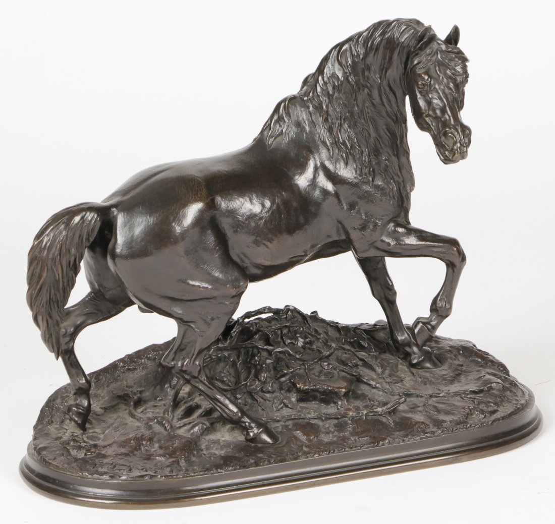 Pierre Jules Mene (1810-1879) Bronze Horse Sculpture: Pierre Jules Mene (1810-1879) Bronze Horse Sculpture "Cheval Libre", signed. Size: 12.5" x 15.5" x 7.5" (32 x 39 x 19 cm). Provenance: purchased from Victor Frances Gallery, London, in 1998. Estate of