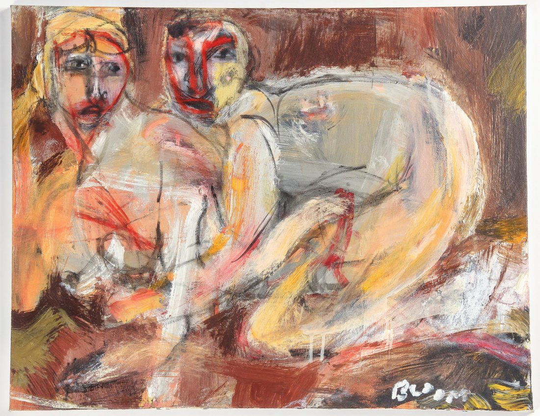 Jim Bloom (American, b. 1968) Couple: Jim Bloom (American, b. 1968) Couple, mixed media painting on canvas, signed. Size: 20.75" x 27", 53 x 68 cm (canvas); 22" x 28", 56 x 71 cm (stretcher).