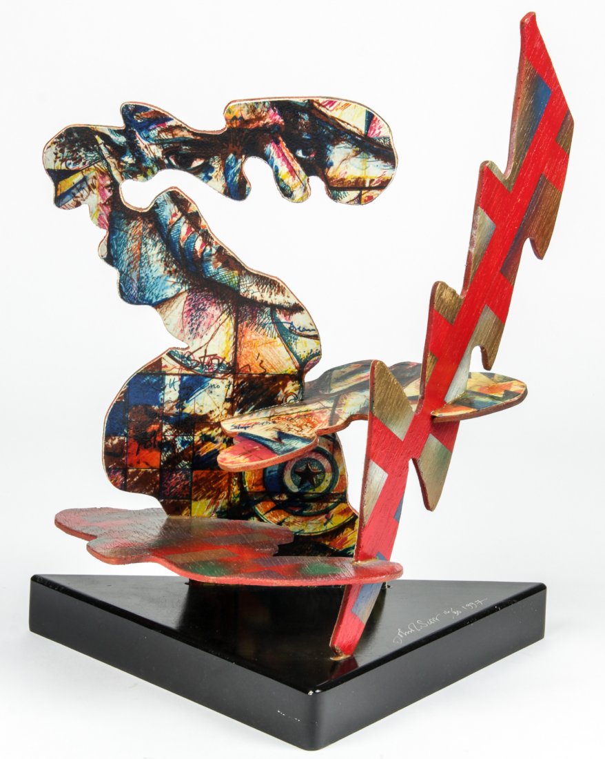 John T. Scott (American, 1940-2007) Sculpture: John T. Scott (American, 1940-2007) Sculpture: "The Storm is Coming No. 1", 1997, from an edition of 30, signed, dated and numbered. Lithograph and spraypaint on wood, with base. Size: 19.25" x 15.5" 