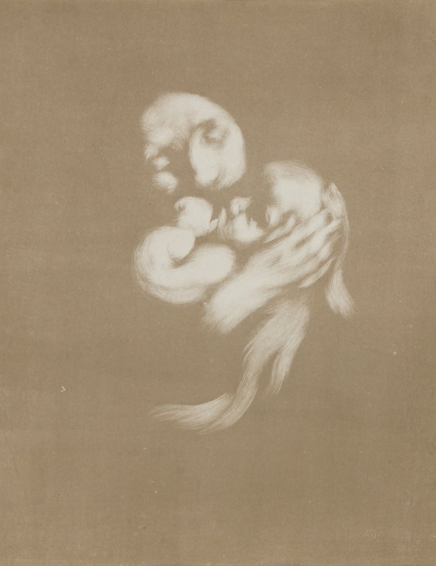 Eugene Carriere (French, 1849-1906) "Maternite", 1893: Eugene Carriere (French, 1849-1906) "Maternite", 1893, lithograph. Size: 15.5" x 12.25", 39 x 31 cm (sight); 26" x 21", 66 x 54 cm (frame). Provenance: Bob Brand and Liz Werthan, Philadelphia.