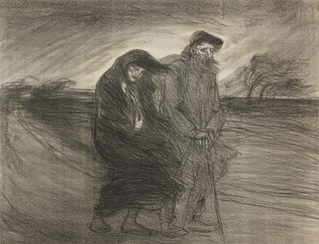 Theophile Alexandre Steinlen (French/Swiss, 1859-1923): Theophile Alexandre Steinlen (French/Swiss, 1859-1923) "Sans la rafale", 1920, Lithograph, signed, numbered 33. Size: 16.5" x 21.75", 42 x 55 cm (image); 18" x 23", 46 x 58 cm (sheet). Provenance: Bob