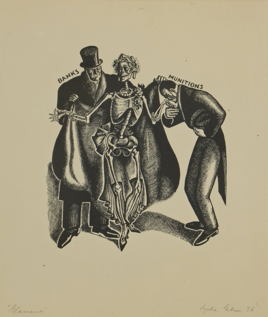 Lydia Gibson (American, 1891-1964) "Glamour", 1936: Lydia Gibson (American, 1891-1964) "Glamour", 1936, lithograph, titled, signed and dated. Size: 14" x 12", 36 x 30 cm (sheet); 16.25" x 14.25", 41 x 36 cm (frame). Provenance: Bob Brand and Liz Wertha