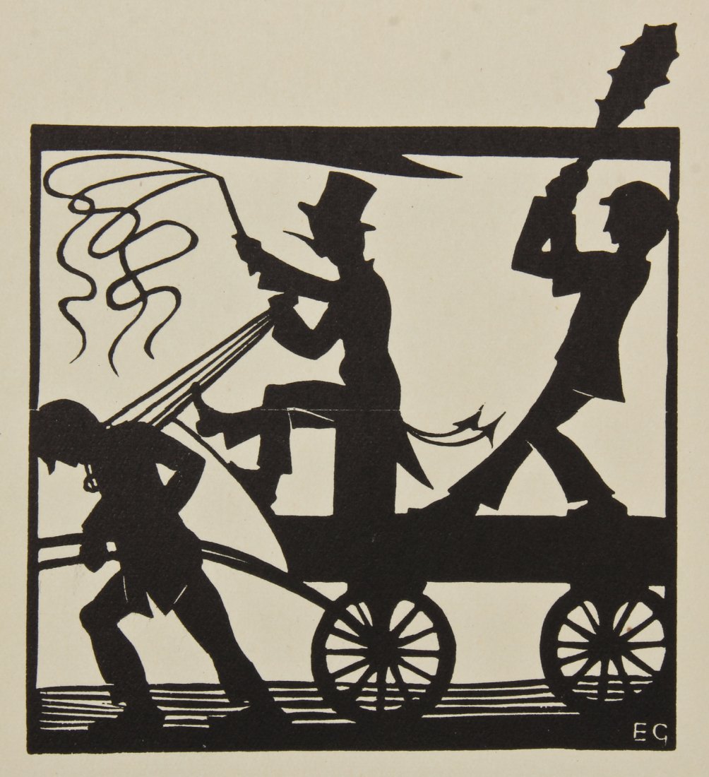 Eric Gill (British, 1882-1940) "Dumb-Driven Cattle",: Eric Gill (British, 1882-1940) "Dumb-Driven Cattle", 1915, woodcut, numbered 5 from an edition of 480. Size: 3.5" x 3.25", 9 x 8 cm (image); 13" x 9.75", 33 x 25 cm (sheet). Provenance: Bob Brand and