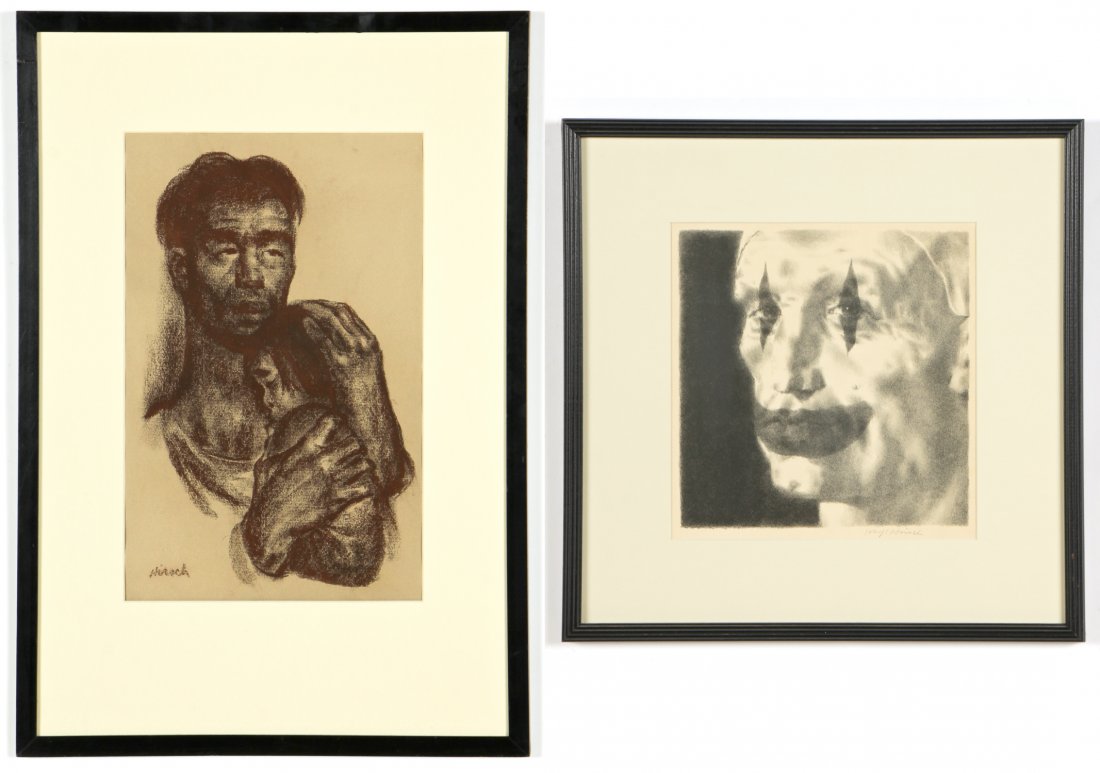 Joseph Hirsch (1910-1981) Two Works: Joseph Hirsch (American, 1910-1981) Two Works: 1) Portrait of a Man and Daughter, an original charcoal drawing on paper, signed. Size: 17" x 11", 43 x 28 cm (sight); 27" x 18.5", 69 x 47 cm (frame); 2