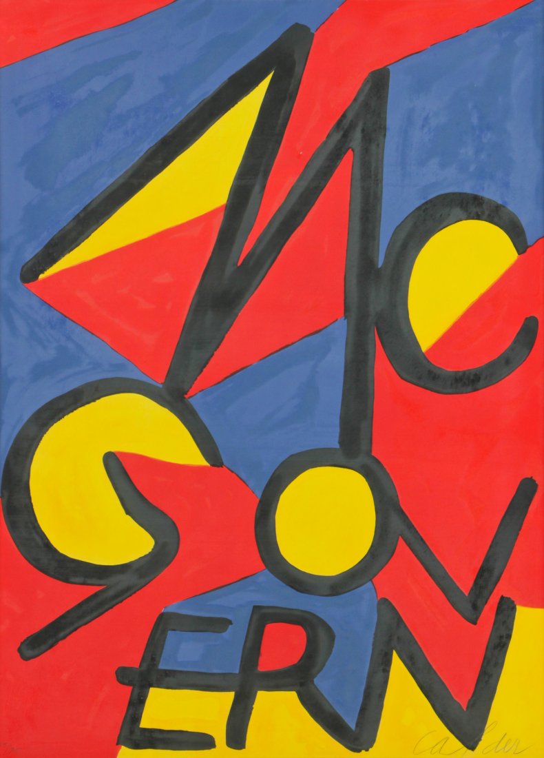 Alexander Calder (1898-1976) "McGovern", 1972: Alexander Calder (American, 1898-1976) "McGovern", 1972, color lithograph from and edition of 75, numbered and signed. Size: 29.5" x 21.5", 75 x 55 cm (sight); 35.5" x 27.5", 90 x 70 cm (frame). Prove