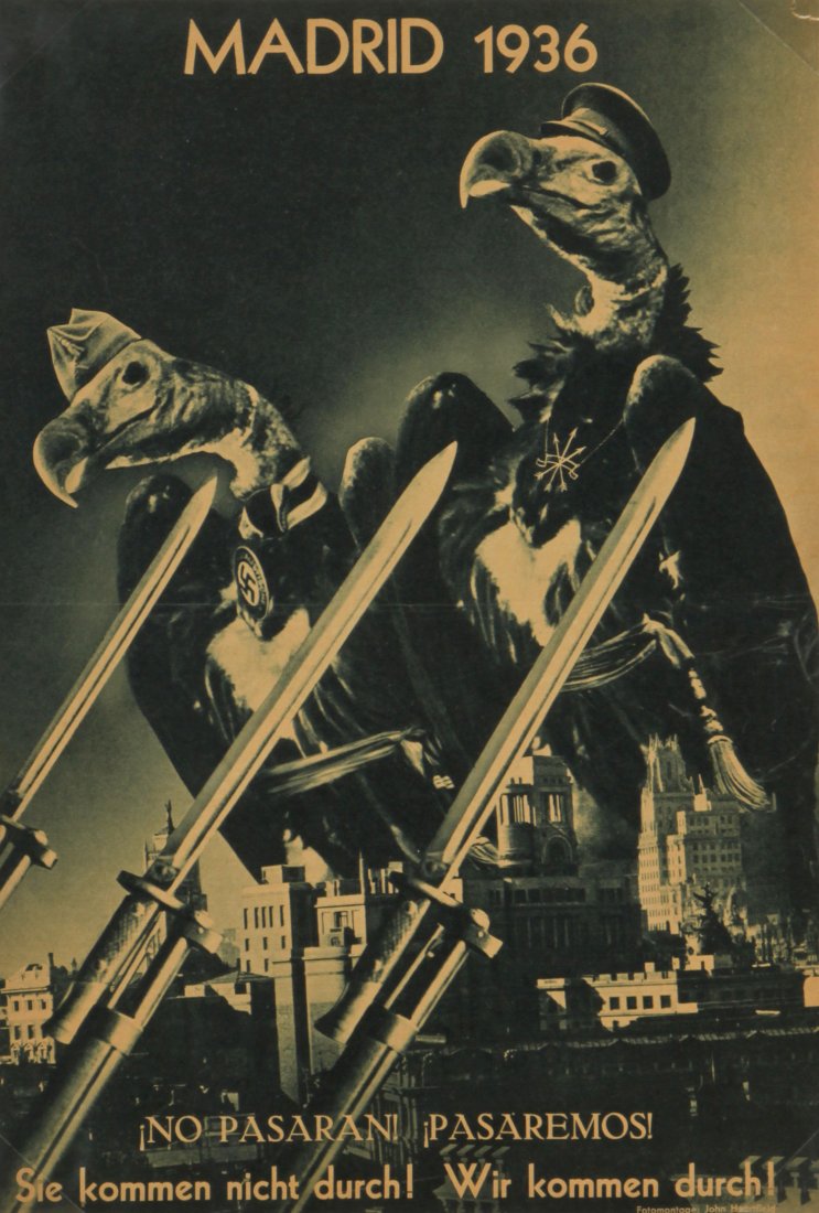 John Heartfield (German, 1891-1968) "Madrid 1936": John Heartfield (German, 1891-1968) "Madrid 1936": No Pasara. Pasaremos. (They Shall Not Pass! We Shall Pass!) FP 40/36, VI 1, Number 15, 25 November 1936, Page 240. Framed photomontage from offset li