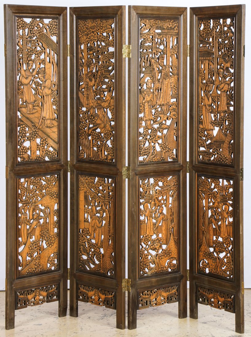 Chinese Pierce Carved Wooden Screen: Chinese Pierce Carved Wooden Screen. Each Size: 72" x 17.5" x 1", 183 x 44 x 3 cm (panel).