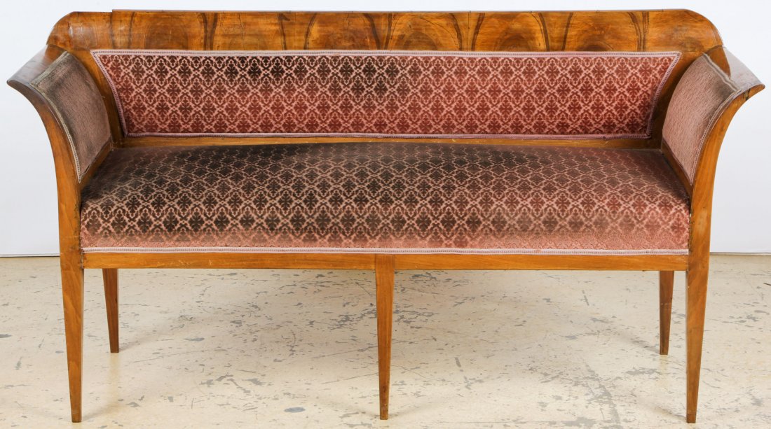 Biedermeier Settee: Biedermeier Settee. Size: 33.5" x 64" x 24" (85 x 163 x 61 cm). Provenance: Once housed at the Villa Petrovic, Croatia.