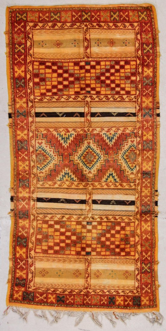 Vintage Moroccan Rug: 3'7" x 7'4" (108 x 223 cm): Vintage Moroccan Rug. Size: 3'7" x 7'4" (108 x 223 cm). Weight: 18 lbs. Prov: private Colorado collection.