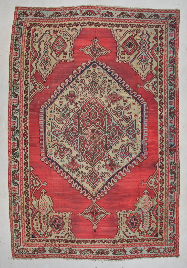 Antique Mansion-Size Oushak Kilim: 11'9" 17'5" (358x531: Antique Mansion-Size Oushak Kilim: 11'9" 17'5" (358x531 cm). Hard-to-find size in excellent condition for its age. Weight: 49 lbs.