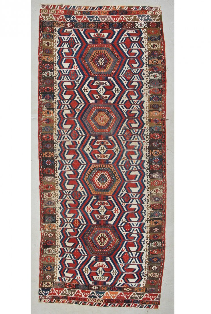 Antique Turkish Kilim: 65" x 158" (165 x 401 cm): Antique Turkish Kilim: 65" x 158" (165 x 401 cm), central Anatolia, 19th c. Provenance: Gladwyne PA estate.