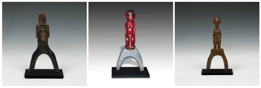 3 Carved Wood Slingshots, Baule People (1 of 10)