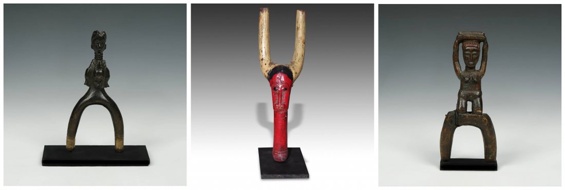 3 Carved Wood Slingshots, Baule People (1 of 10)