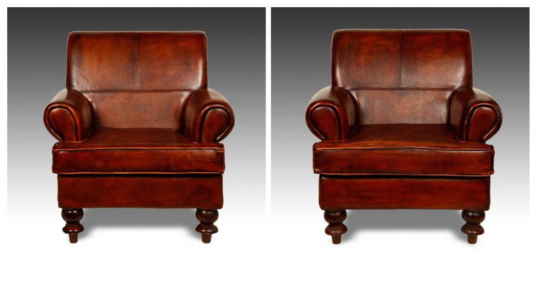Pair Bauer International Leather Club Chairs (1 of 10)