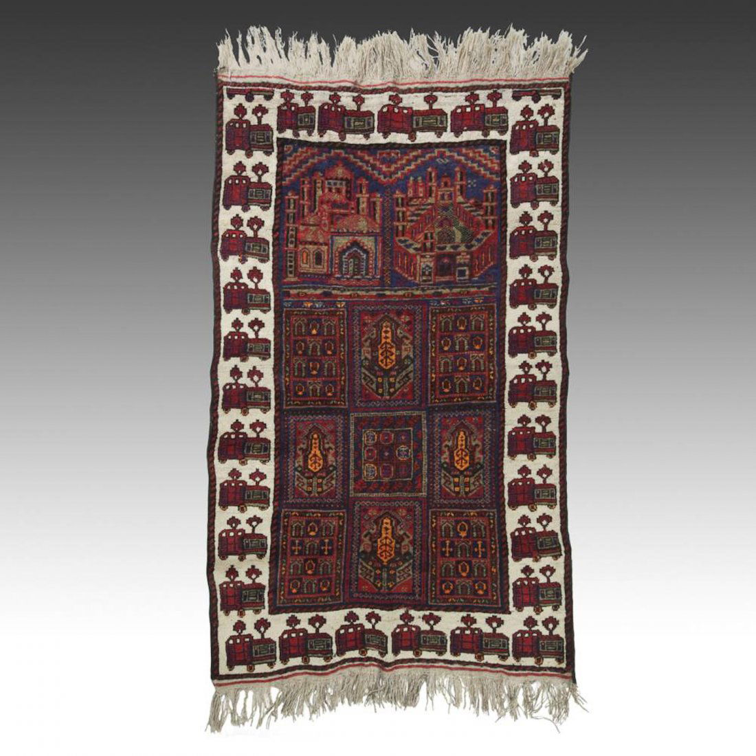 Afghan Pictorial Rug: 58" x 33" (84 x 147.5 cm) (1 of 3)