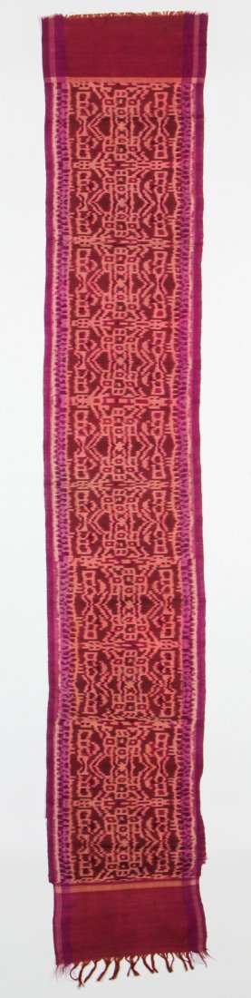 Ceremonial Breast Cloth, Bali, Indonesia: Ceremonial Breast Cloth, Bali, Indonesia, silk, weft ikat, mid 20th C. Size: 13" x 74" (33 x 188 cm).
