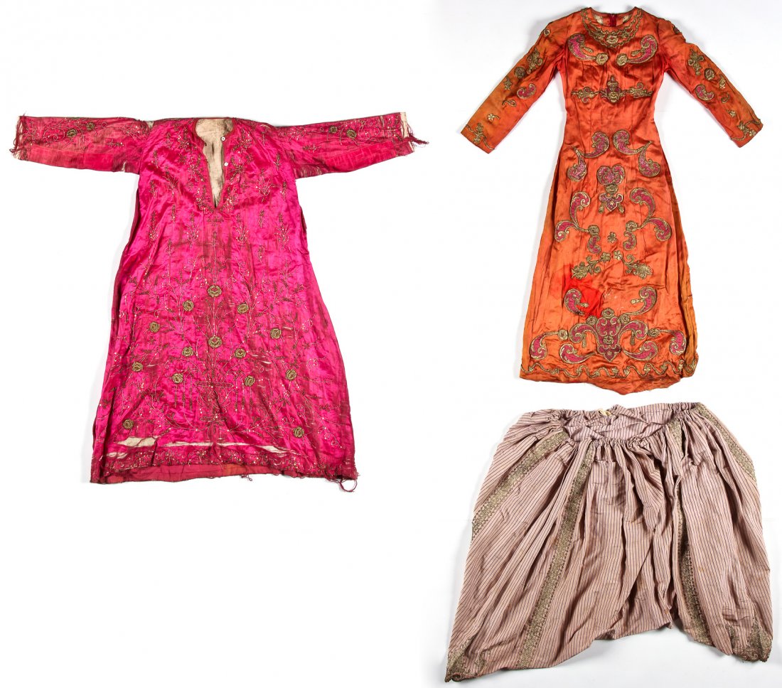 Antique Ottoman Turkish Garments, silk with metal: Antique Ottoman Turkish Garments, silk with metal embroidery. Largest Size: 58" x 52" (147 x 132 cm).