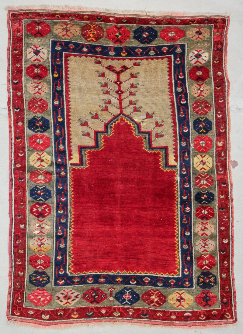 Antique Central Anatolian Prayer Rug: 3'7" x 4'11": Antique Central Anatolian Prayer Rug: 3'7" x 4'11" (109 x 150 cm), Turkey, circa 1900.