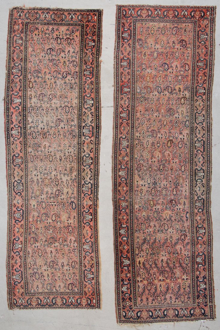 Pair Antique Hamadan Rugs: 3'2" x 10': Pair Antique Hamadan Rugs: 3'2" x 10' (97 x 305 cm). Persia, circa 1900.