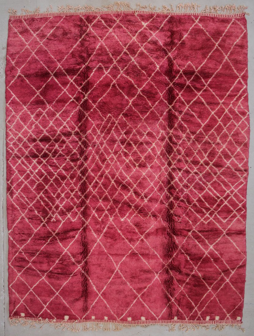Large Moroccan Rug: 10'9" x 14'1" (328 x 430 cm): Large Moroccan Rug. Hand-knotted with hand-spun sheep's wool; thick, shaggy, lustrous pile. Recently professionally cleaned. Size: 10'9" x 14'1" (328 x 430 cm). Weight: 142 lbs. Prov: private Colorado