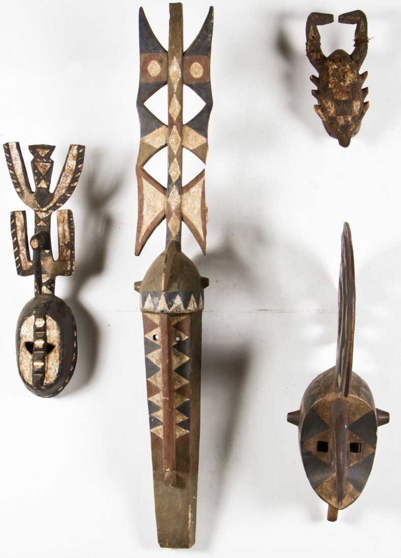 4 African Carved Wood Mossi Masks (1 of 6)